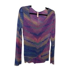 Sweet Pea by Stacy Frati Purple Chevron Mesh Long Sleeve Tulip Hem Top Y2K M